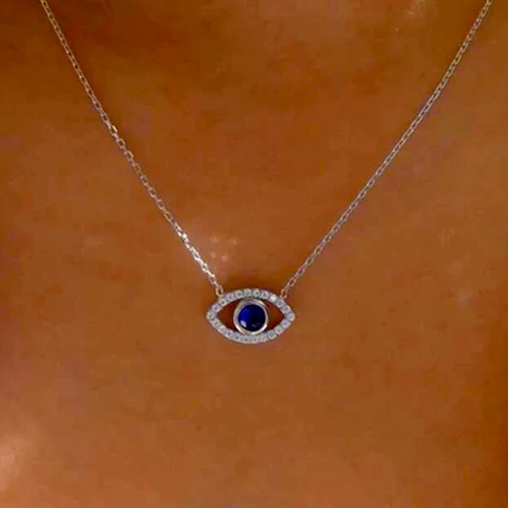 Silver Rhinestone Eye Necklace Blue Dainty Cute Gift Minimalist‎ Luck Cute Boho